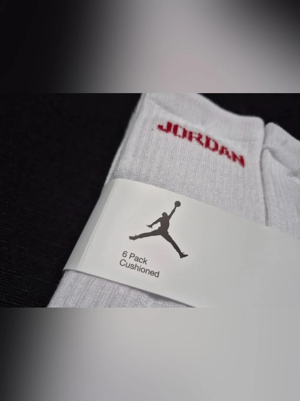 Nike Air Jordan White Crew Socks with Red and Black Logo - 6 Pack